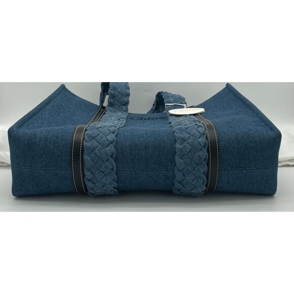 $2K BRAND NEW CHLOE LARGE WOODY DENIM SUMMER TOTE BAG NWT AUTHENTIC - Picture 12 of 15